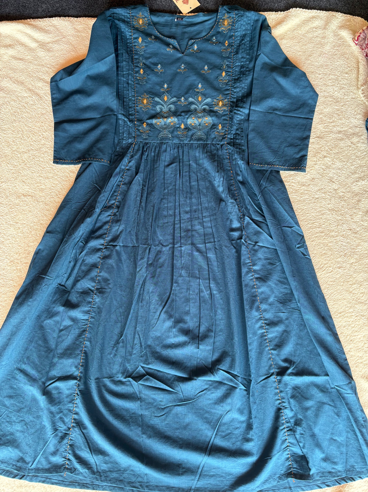 Blue embroidered churidhar set