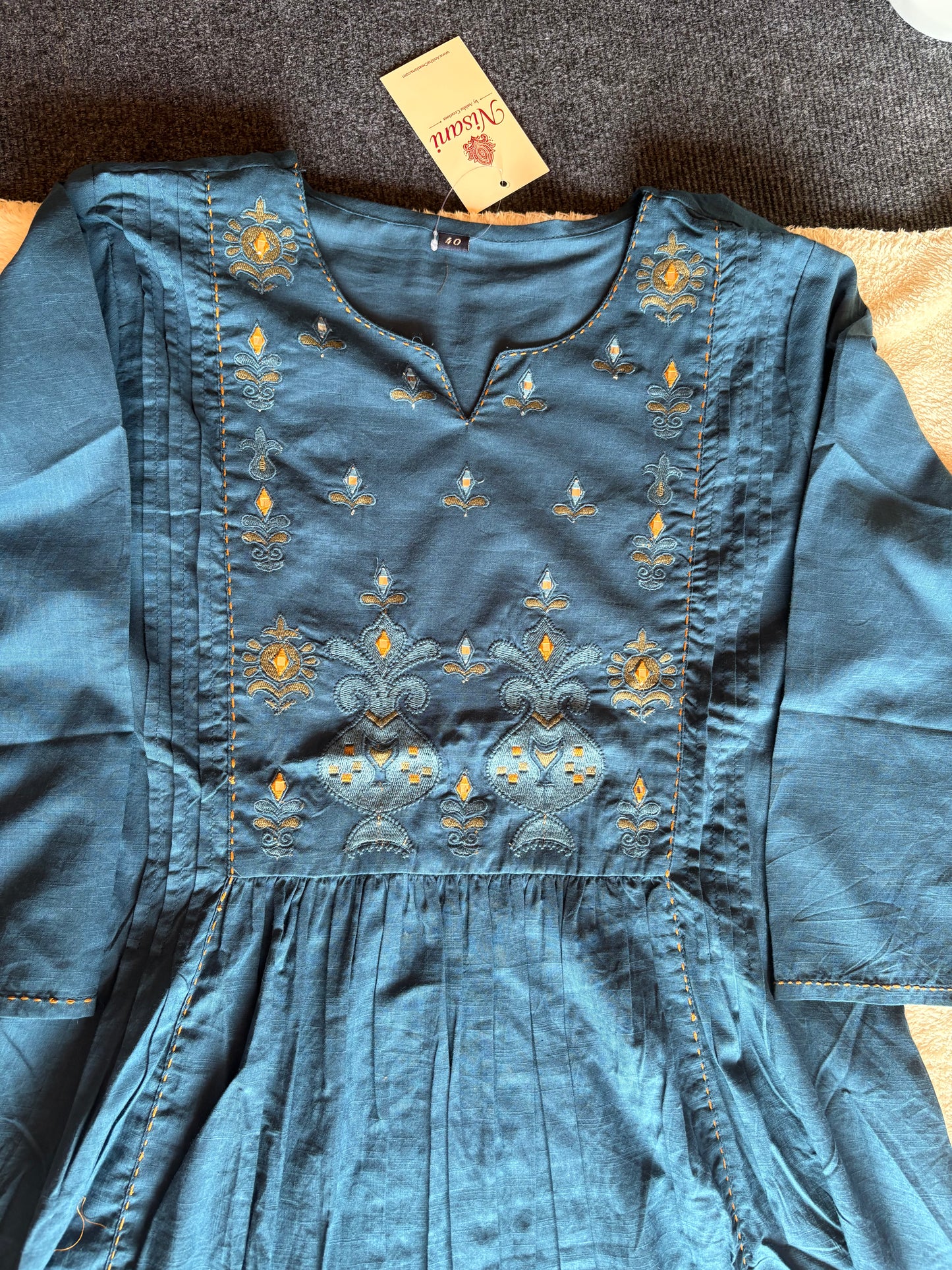 Blue embroidered churidhar set