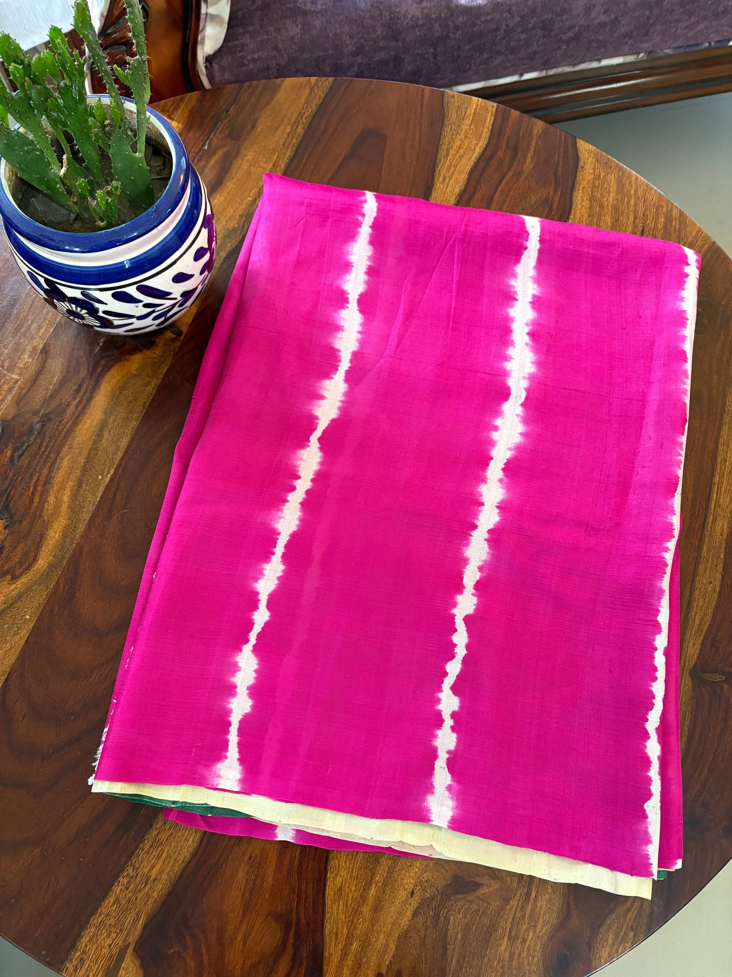 Bishnupuri pure 3 ply silk Shibori saree with Kalamkari print blouse and pallu
