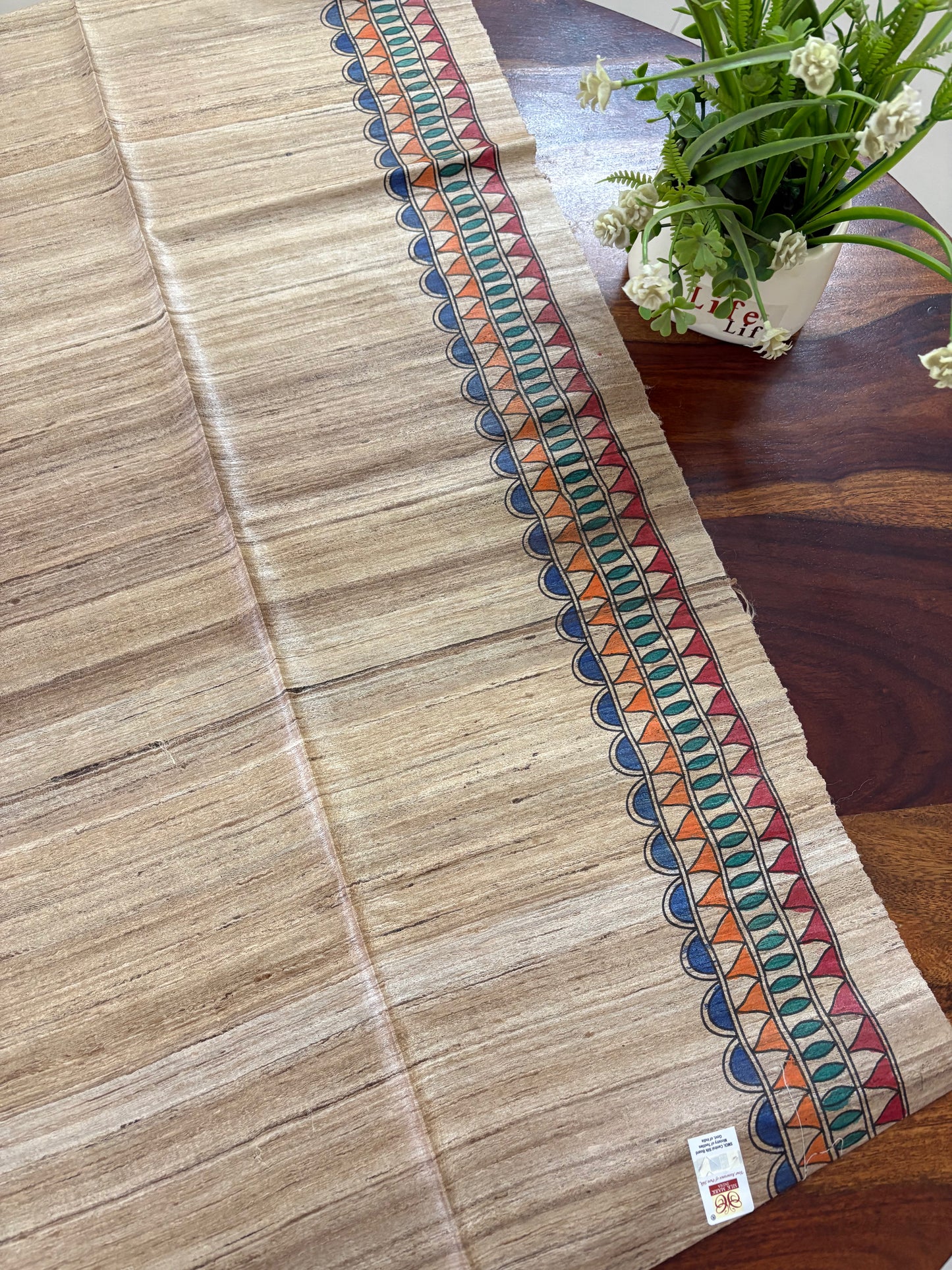 Madhubani hand painted on Gicha tussar silk saree