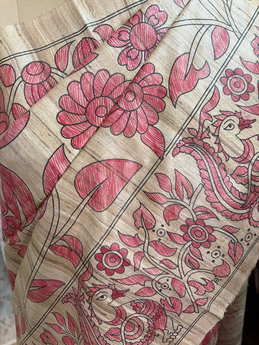 Madhubani handpainted on Gicha tussar silk saree