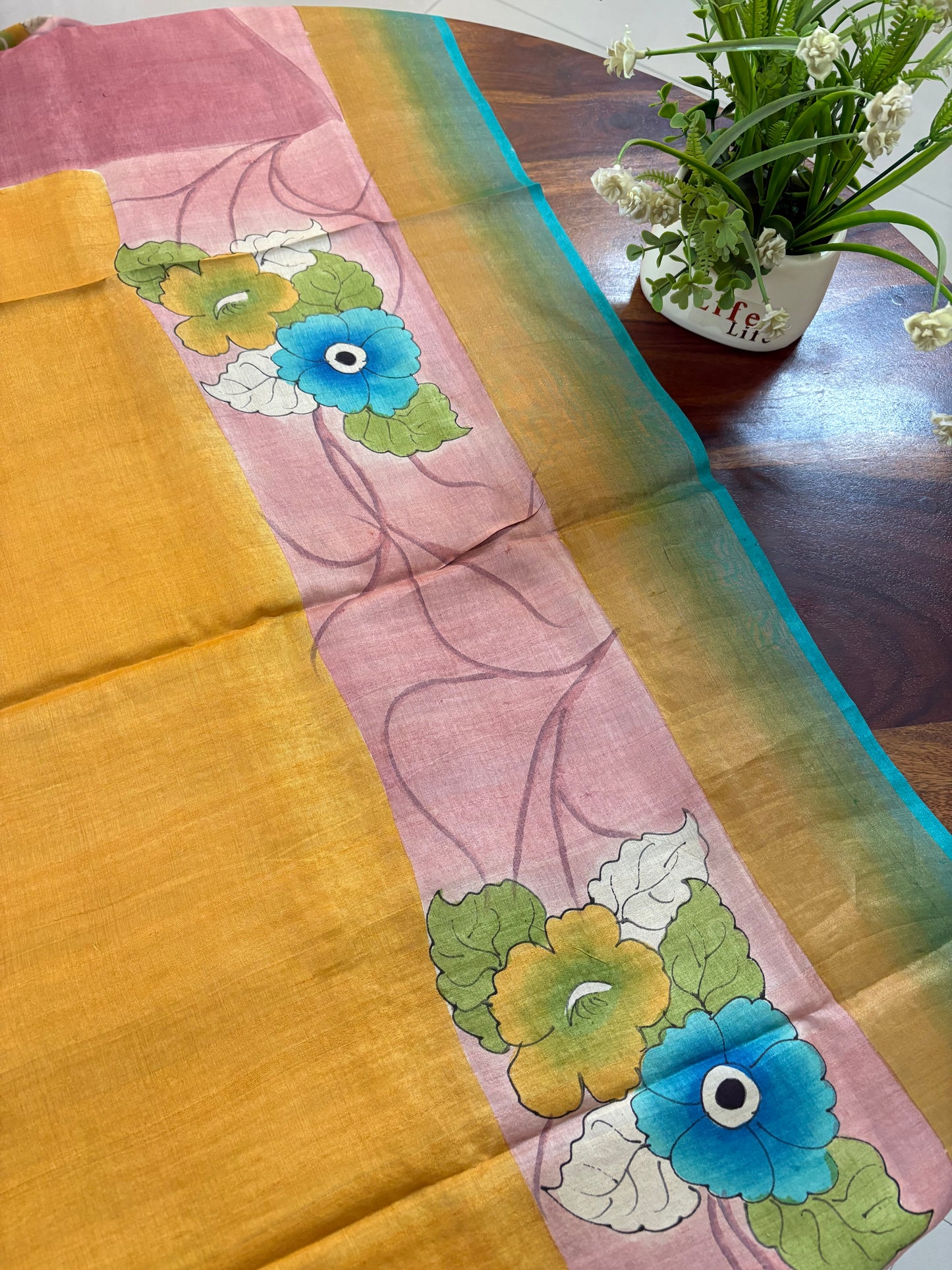 Pure Gicha by Gicha Tussar silk hand painted saree