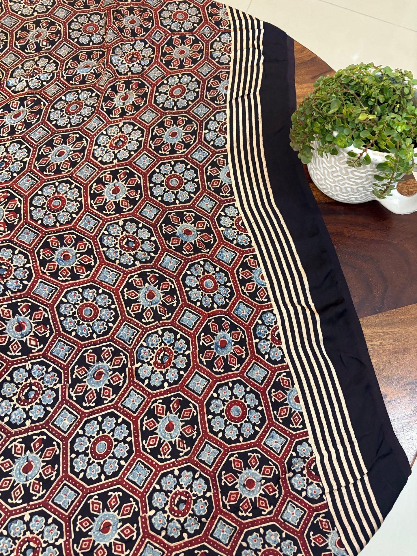 Ajrakh Modal silk saree with mirror work