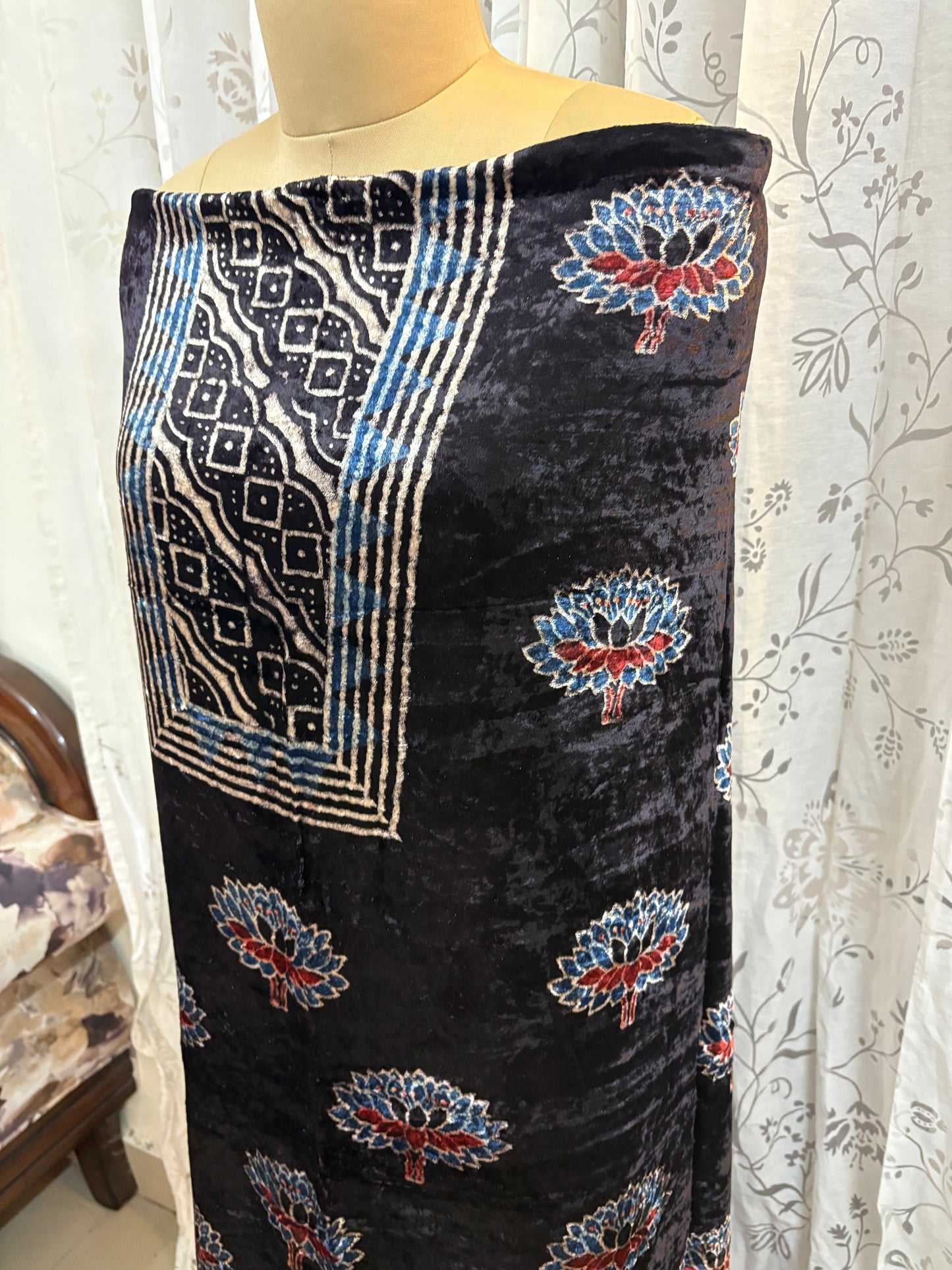 Ajrakh Velvet Kurti material