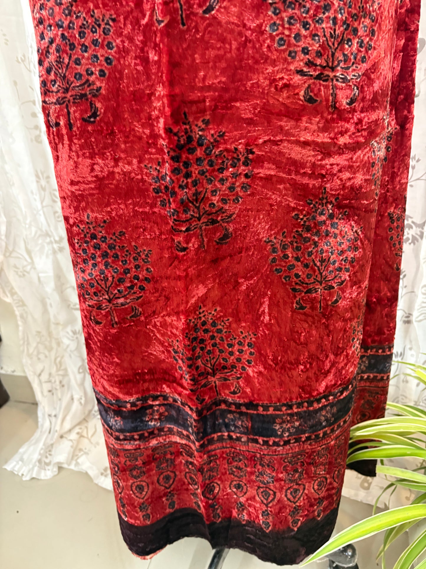Ajrakh Velvet Kurti material