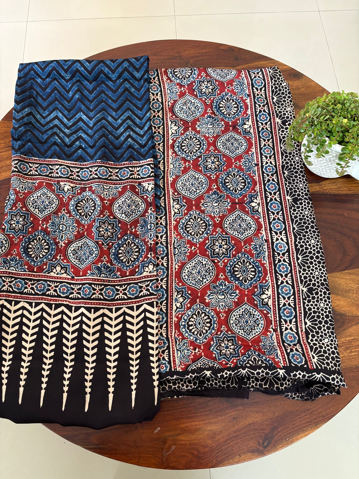 Ajrakh Modal silk top and dupatta set