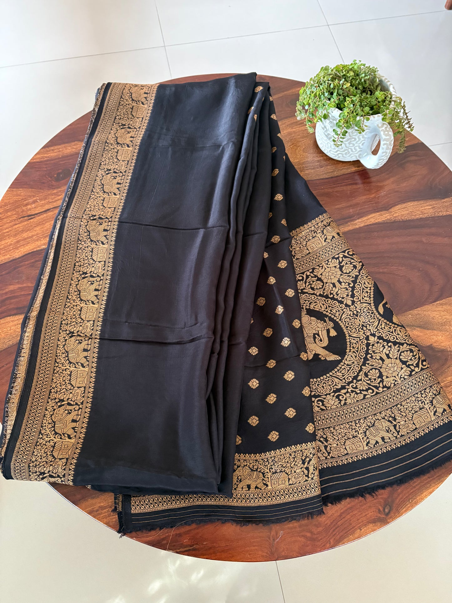 Plain Black Dola Silk Saree
