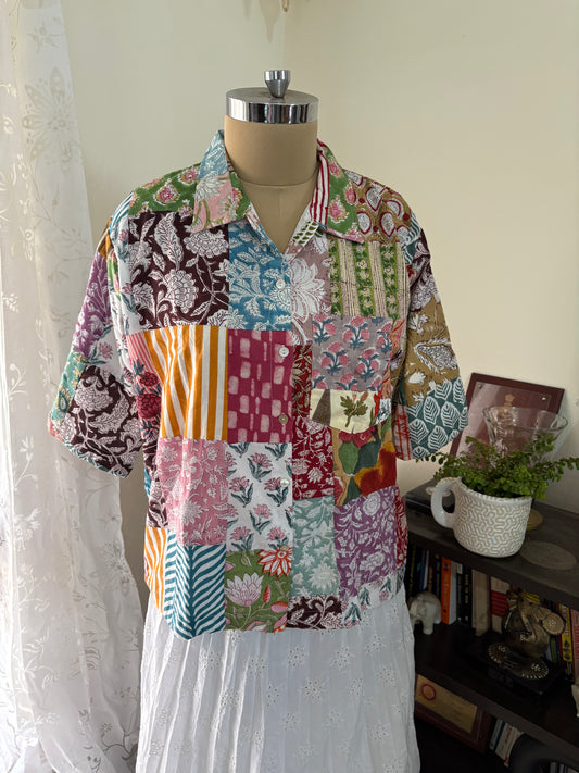 Handblock printed patch work pure cotton shirt