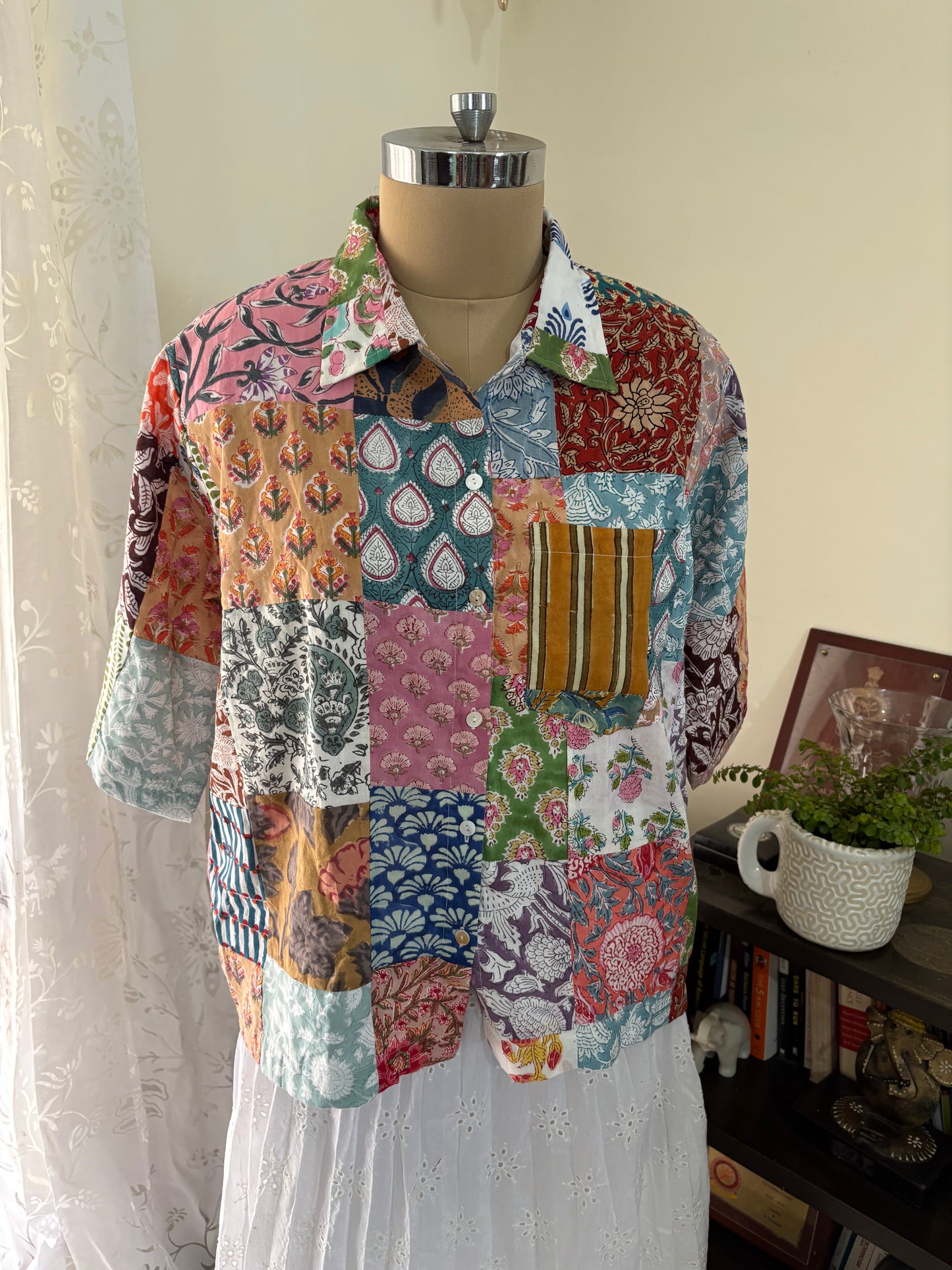 Handblock printed Patchwork cotton shirt