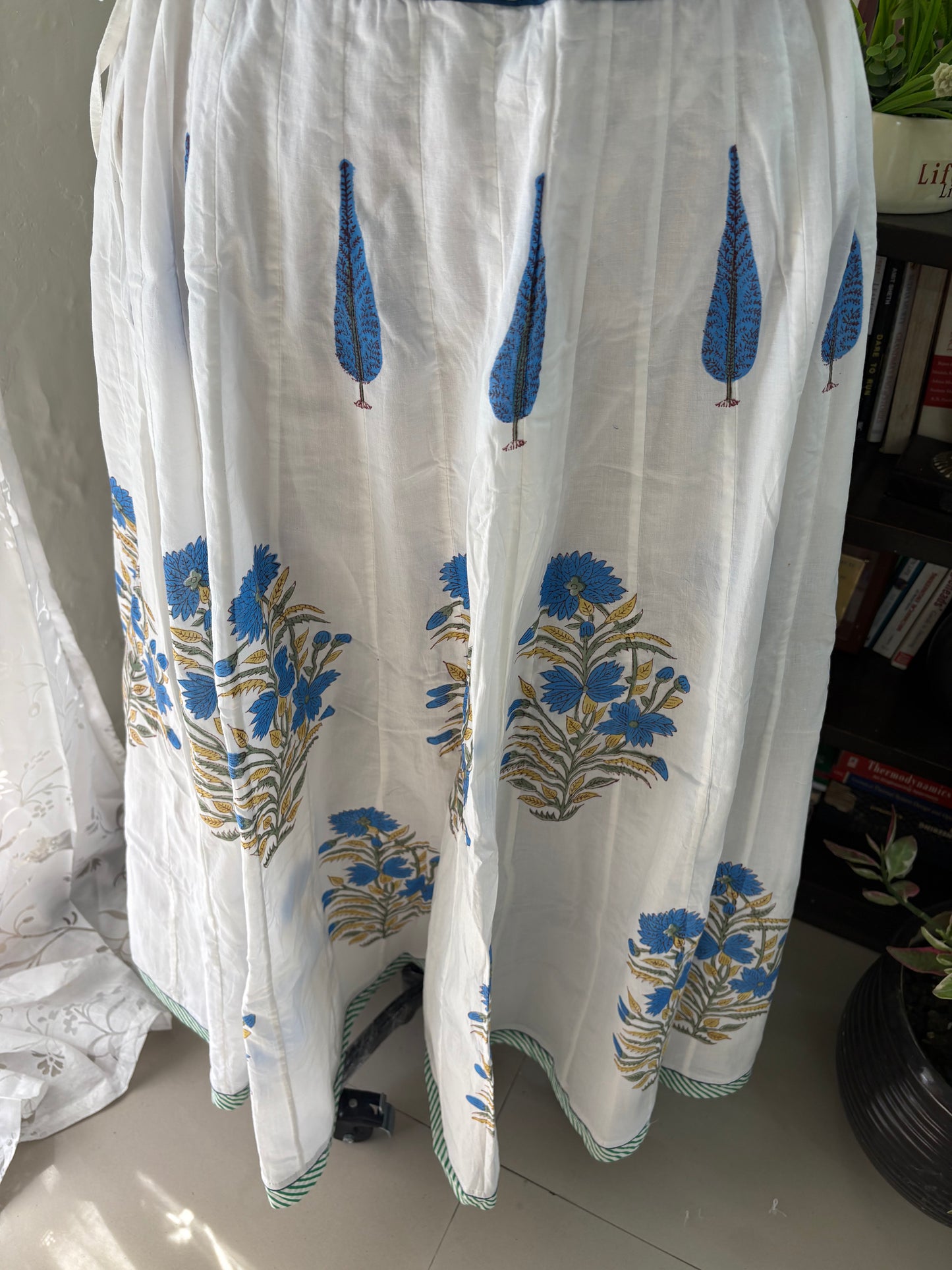 Handblock printed cotton skirt.