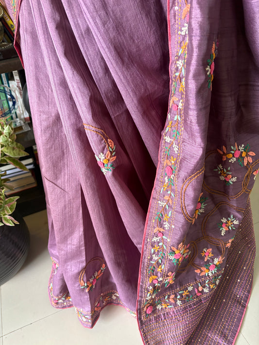 Hand embroidery on Semi Raw silk