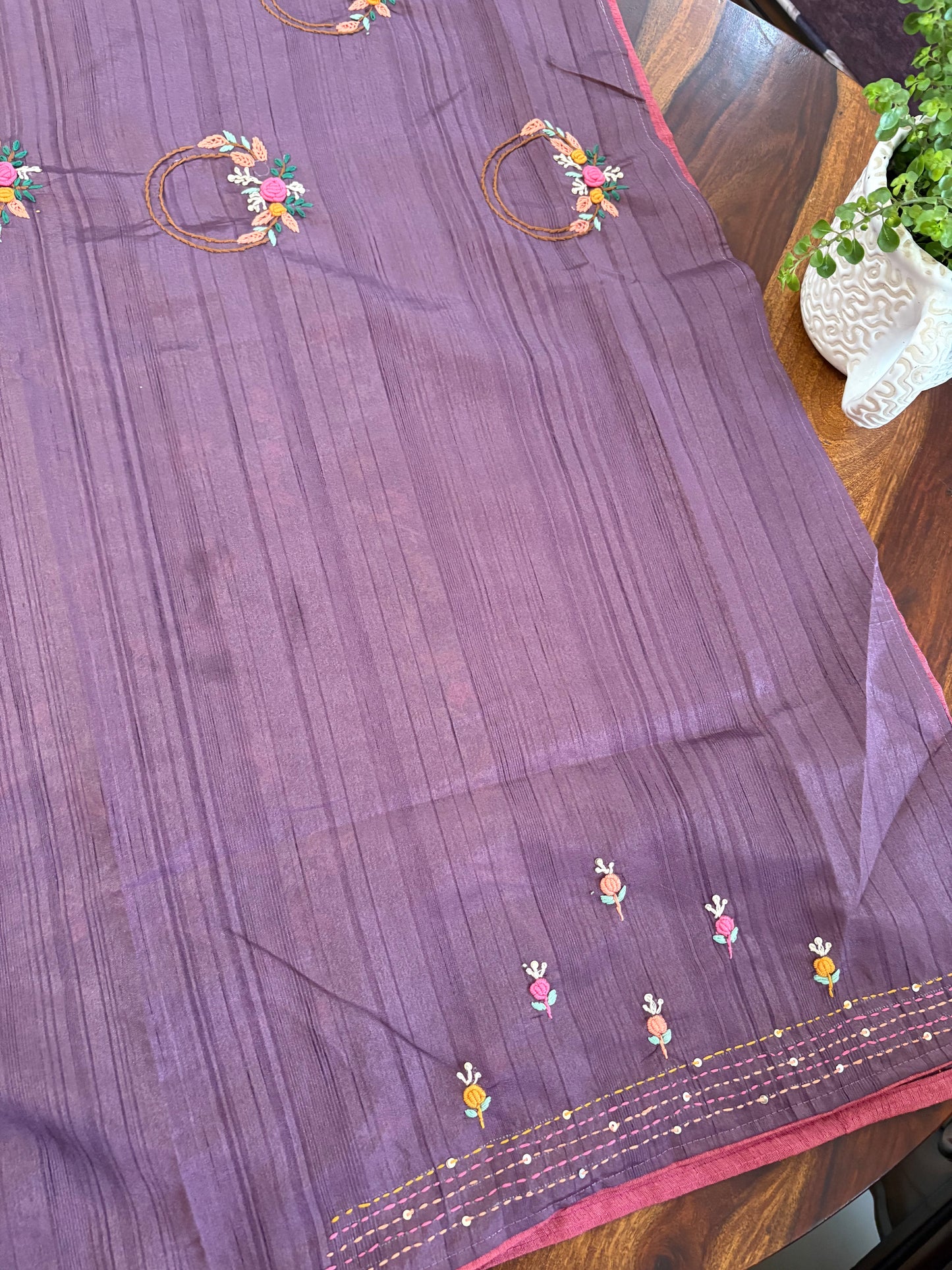 Hand embroidery on Semi Raw silk