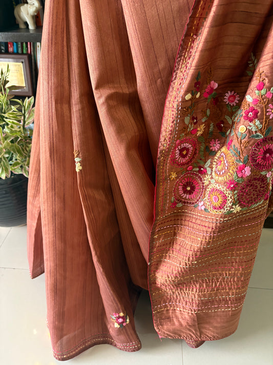 Hand embroidery on Semi Raw silk