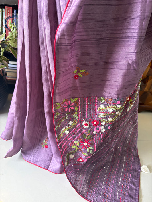Hand embroidery on semi Rawsilk