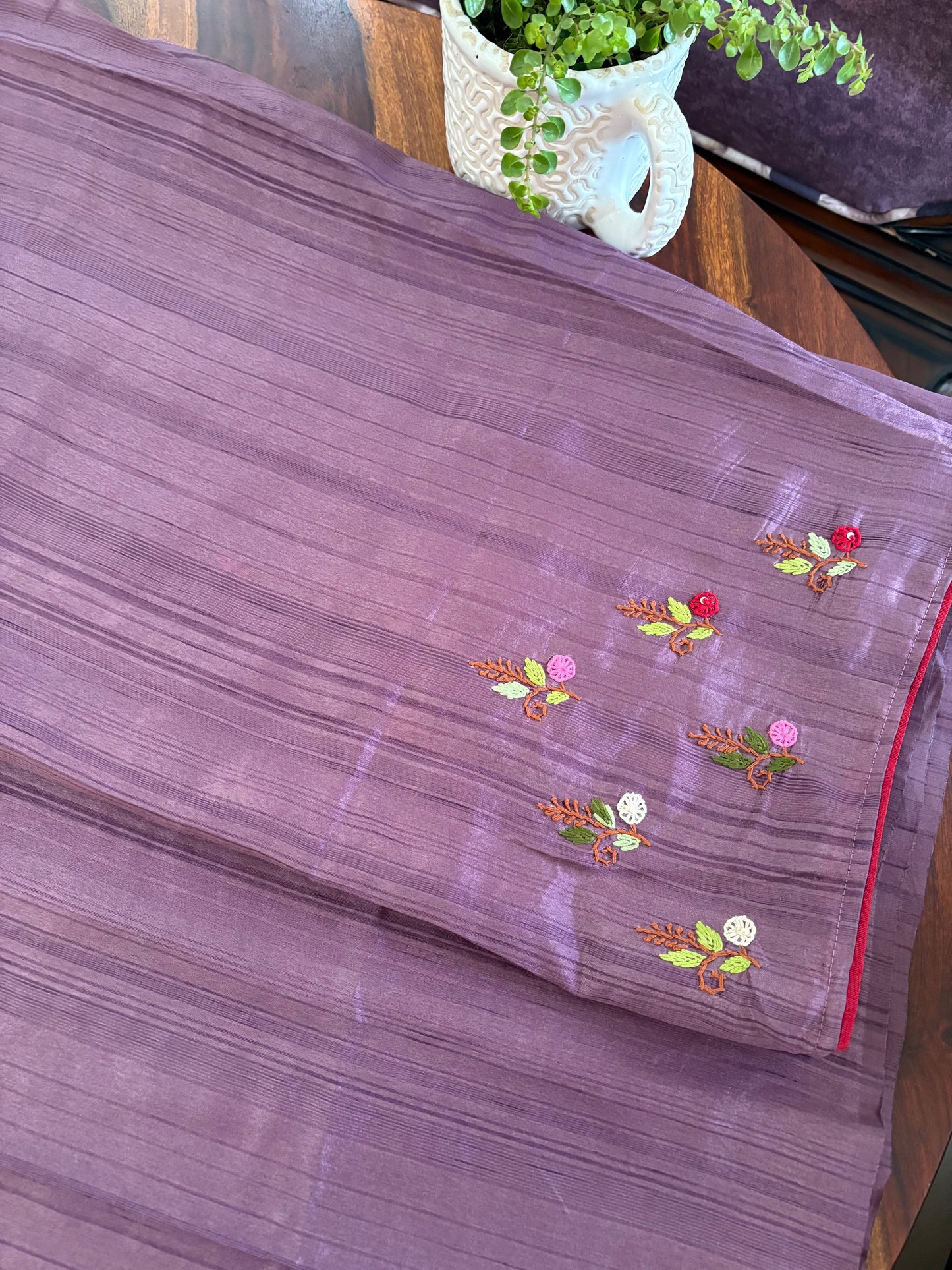 Hand embroidery on semi Rawsilk