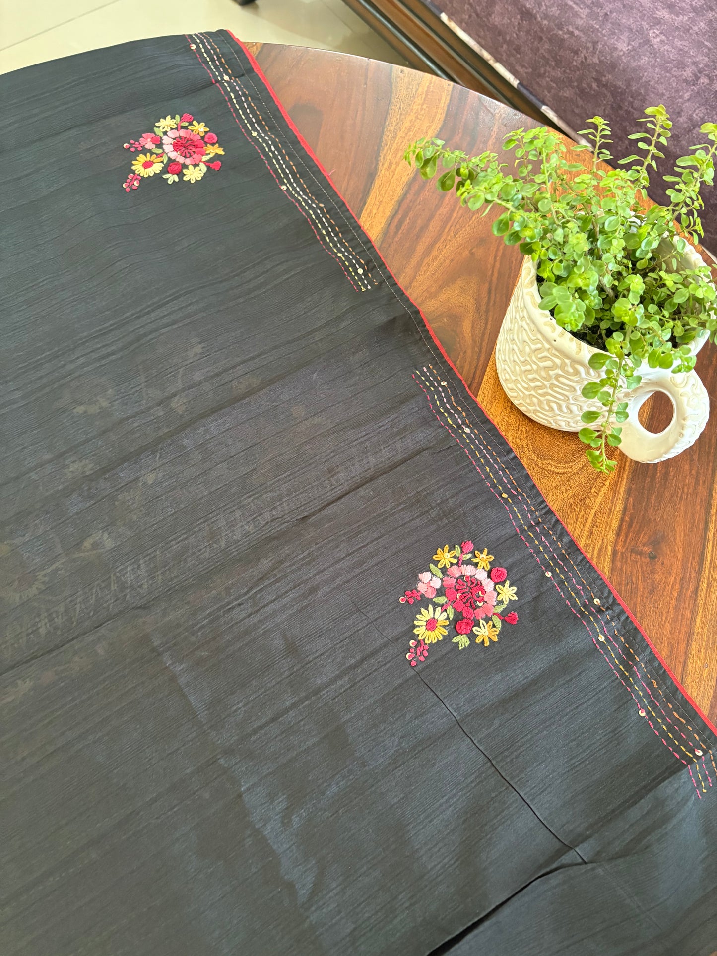 Hand embroidery on semi Rawsilk