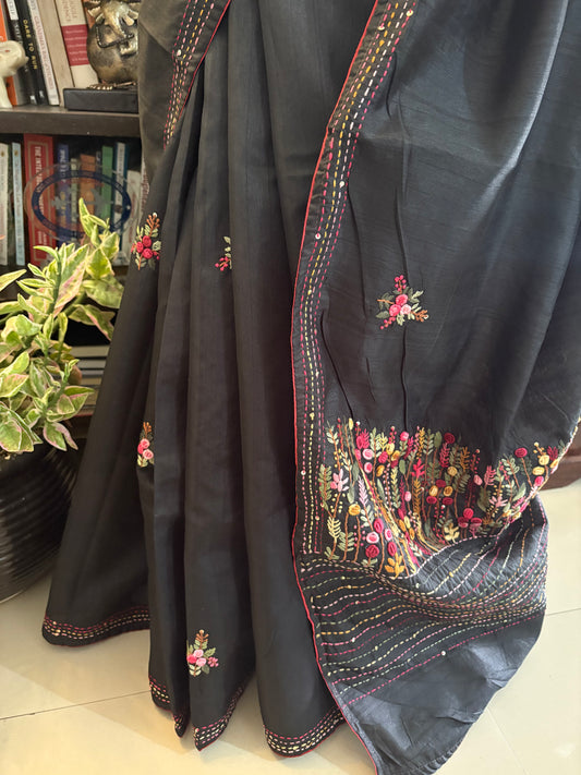 Hand embroidery on semi Rawsilk