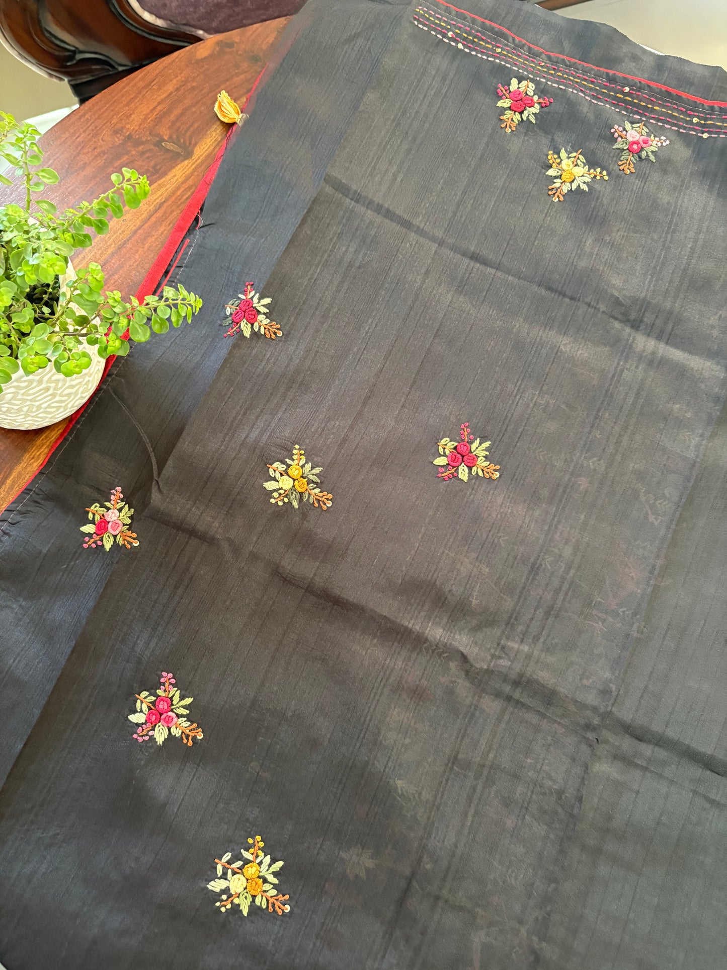 Hand embroidery on semi Rawsilk