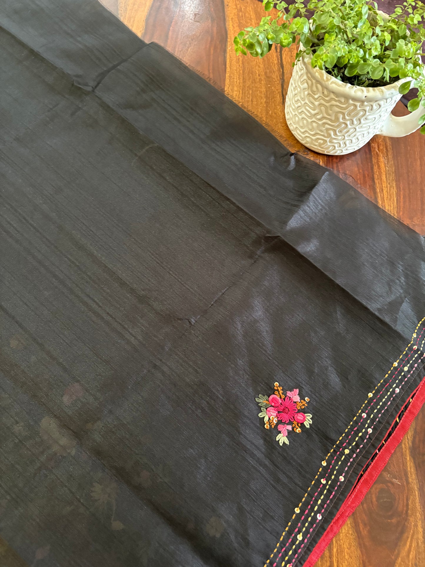 Hand embroidery on semi Raw Silk