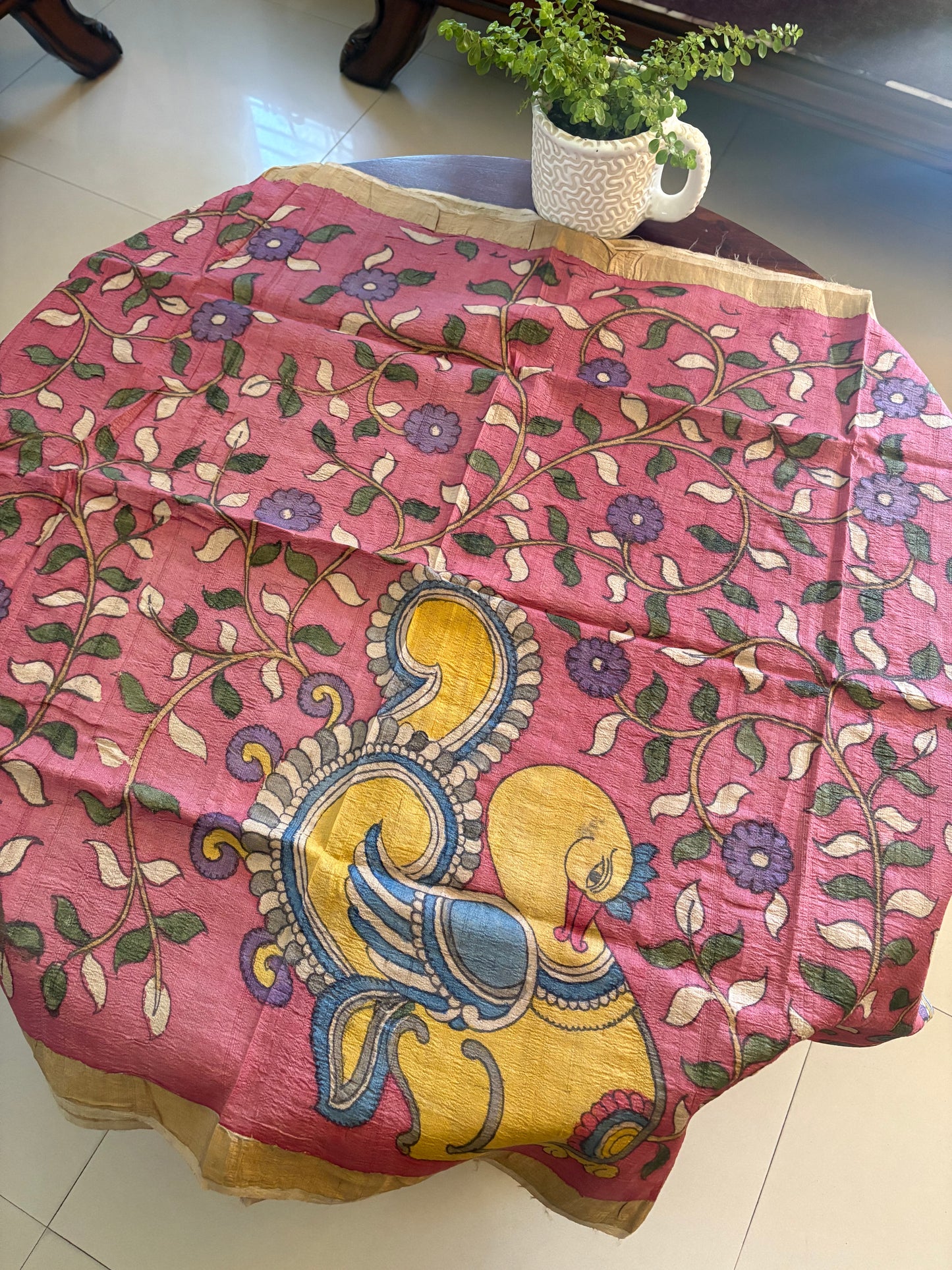 Pen Kalamkari dupatta on tussar silk( made on order) - 20 days dispatch