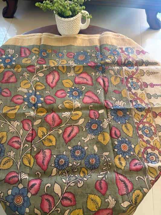 Pen Kalamkari dupatta on tussar silk