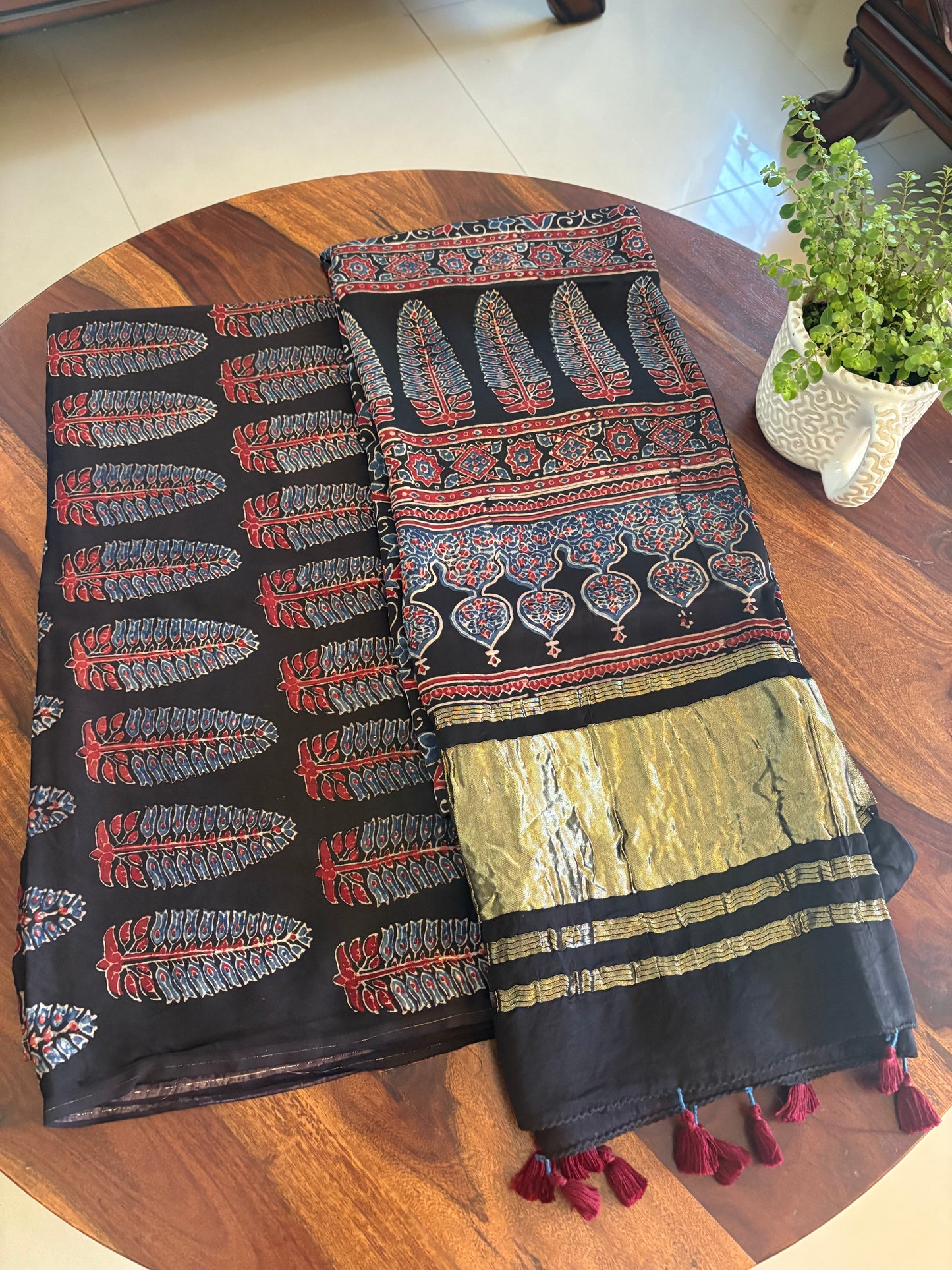 Ajrakh modal silk top and lagdi dupatta set