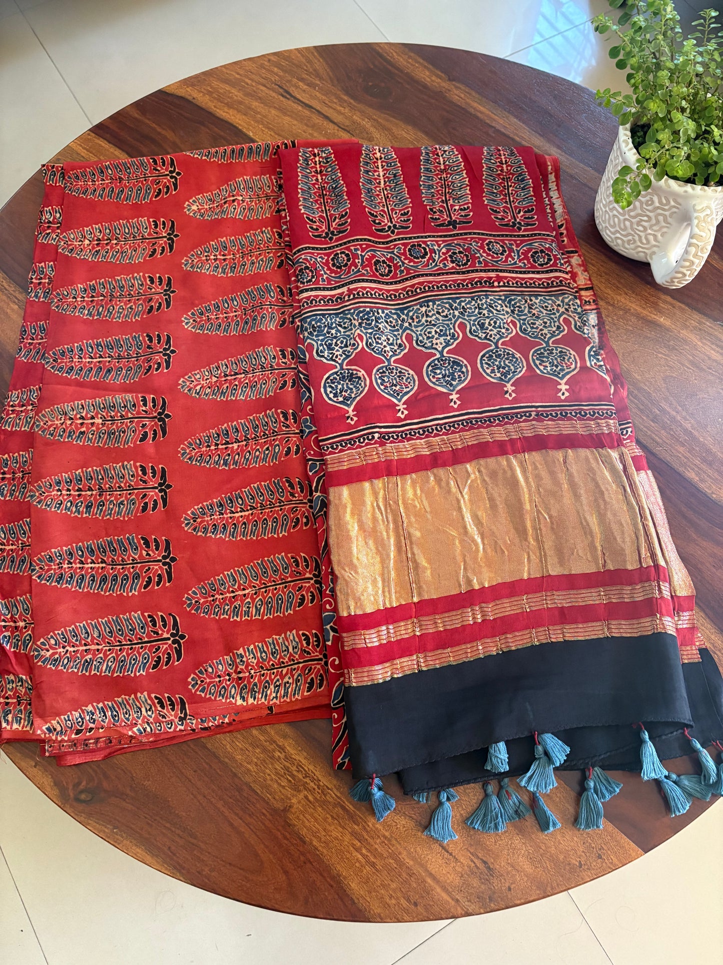 Ajrakh modal silk top and lagdi dupatta set
