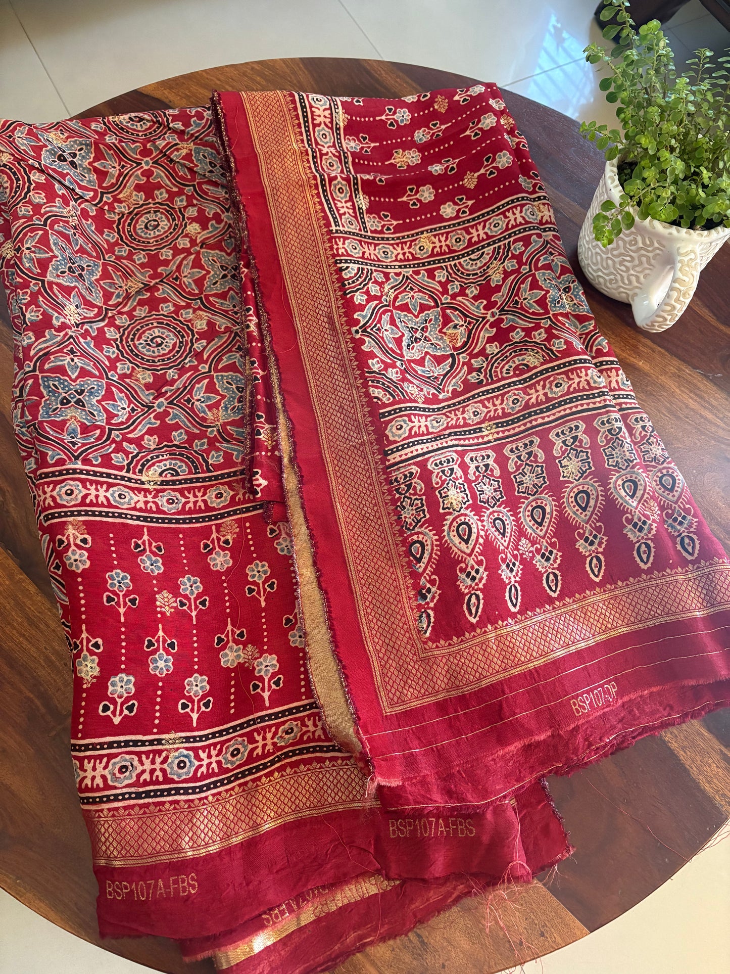 Ajrakh Dola silk top and dupatta set