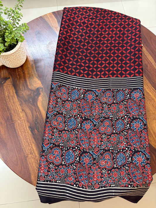 Ajrakh handblock modal silk saree