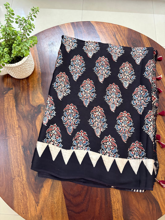 Ajrakh handblock modal silk saree