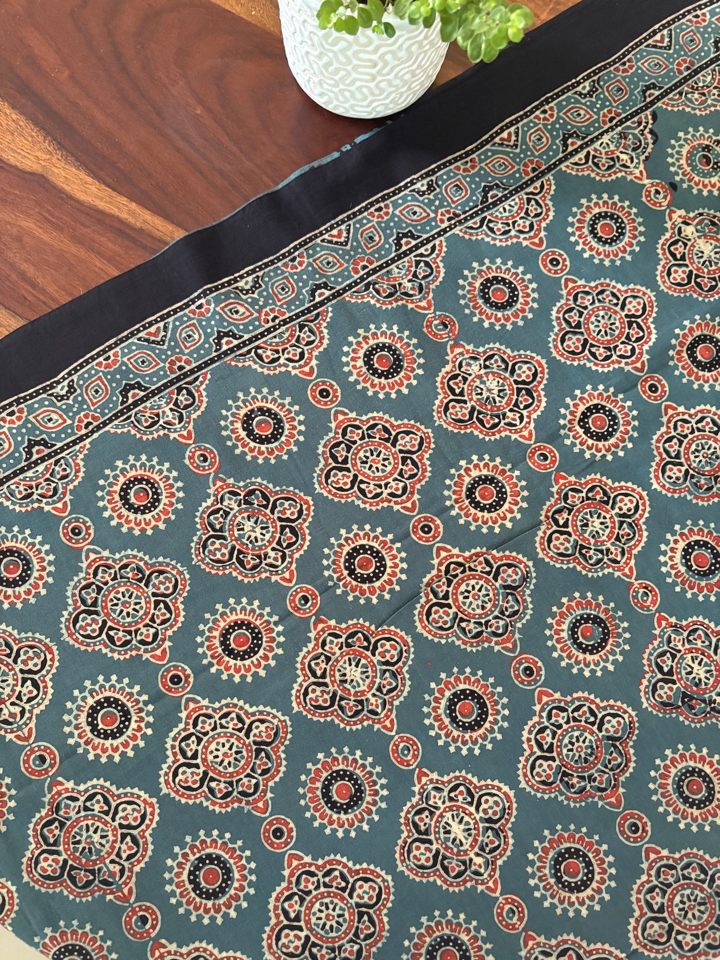 Ajrakh handblock printed cotton saree