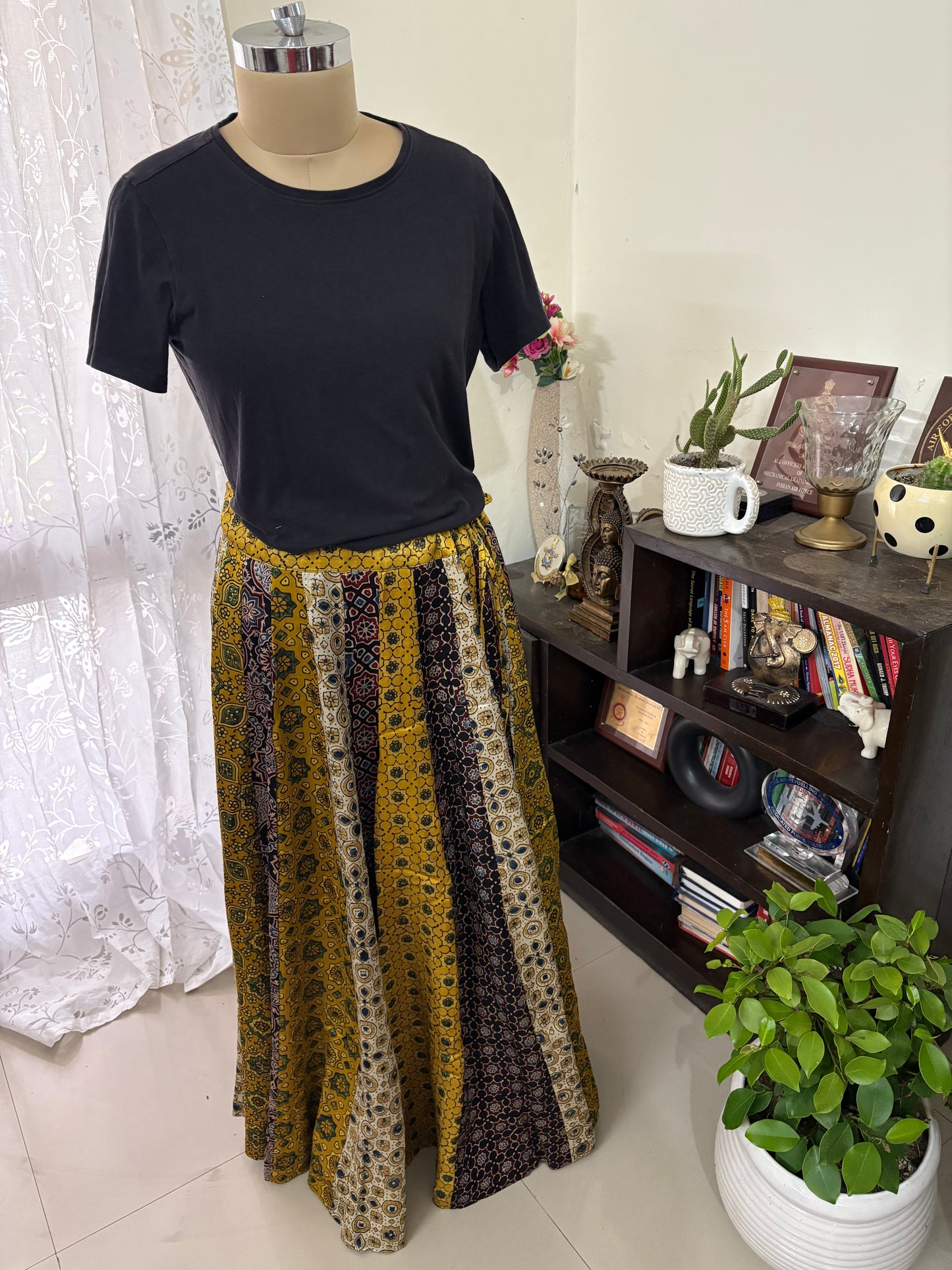 Ajrakh Mashru silk Kali pattern skirt