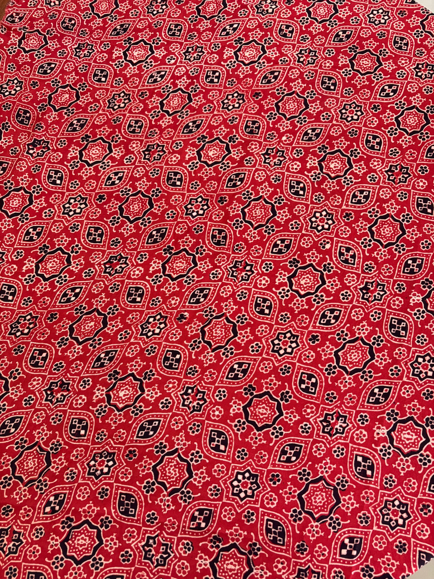 Ajrakh Handblock printed Modal silk saree with lagdi pallu