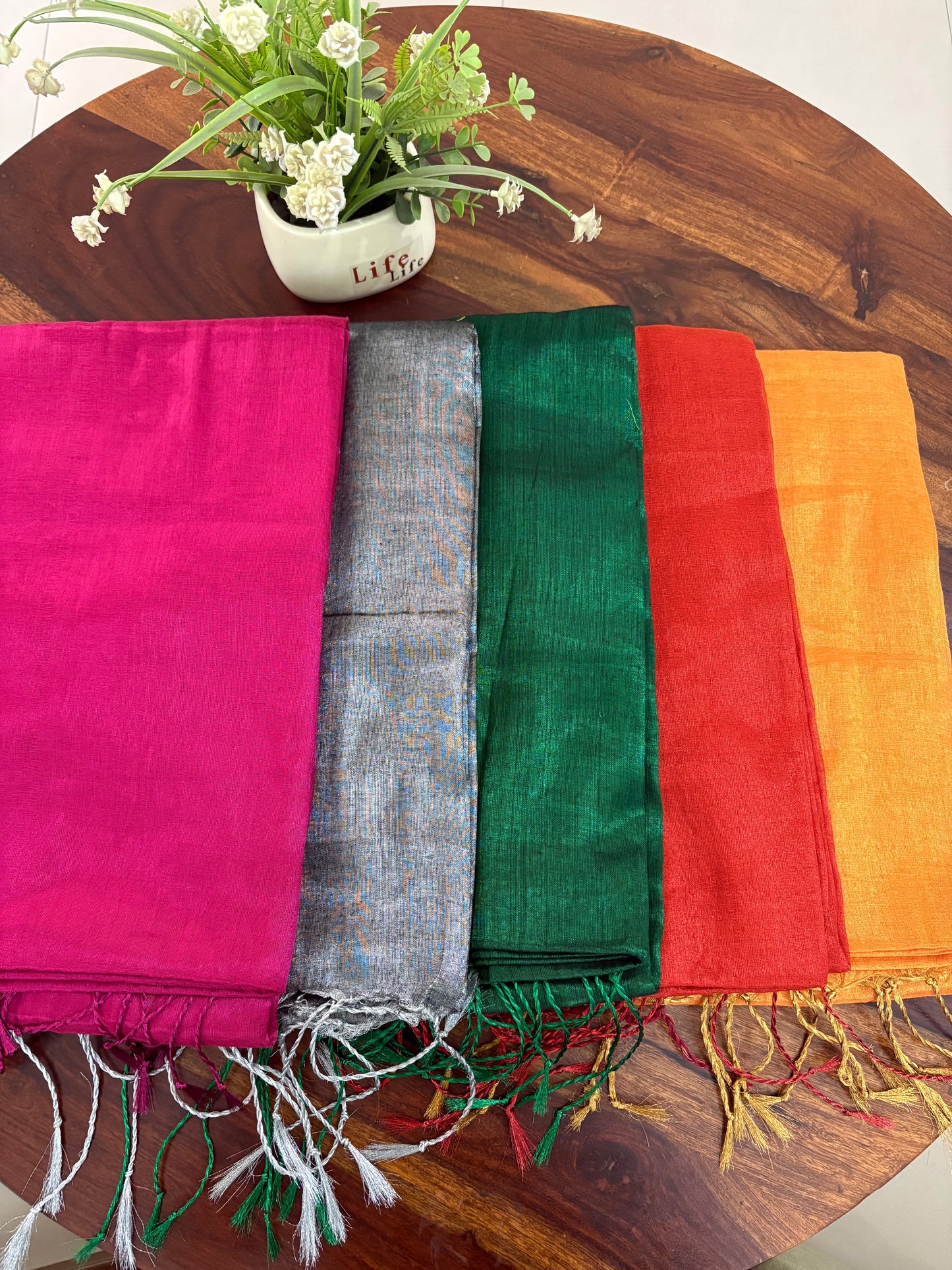 Tissue silk plain sarees with running blouse