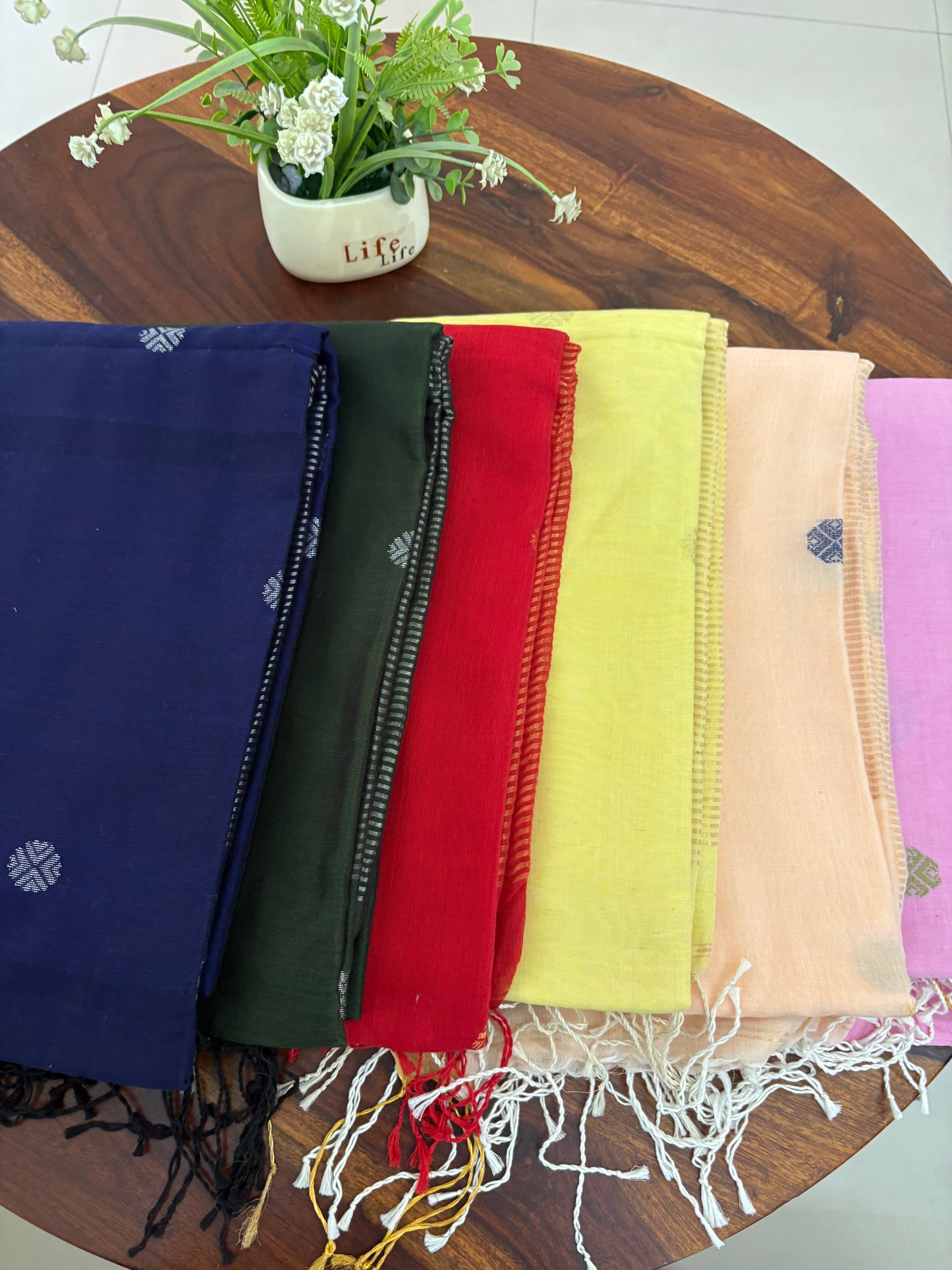 Mercerized Cotton handloom butta saree with running blouse