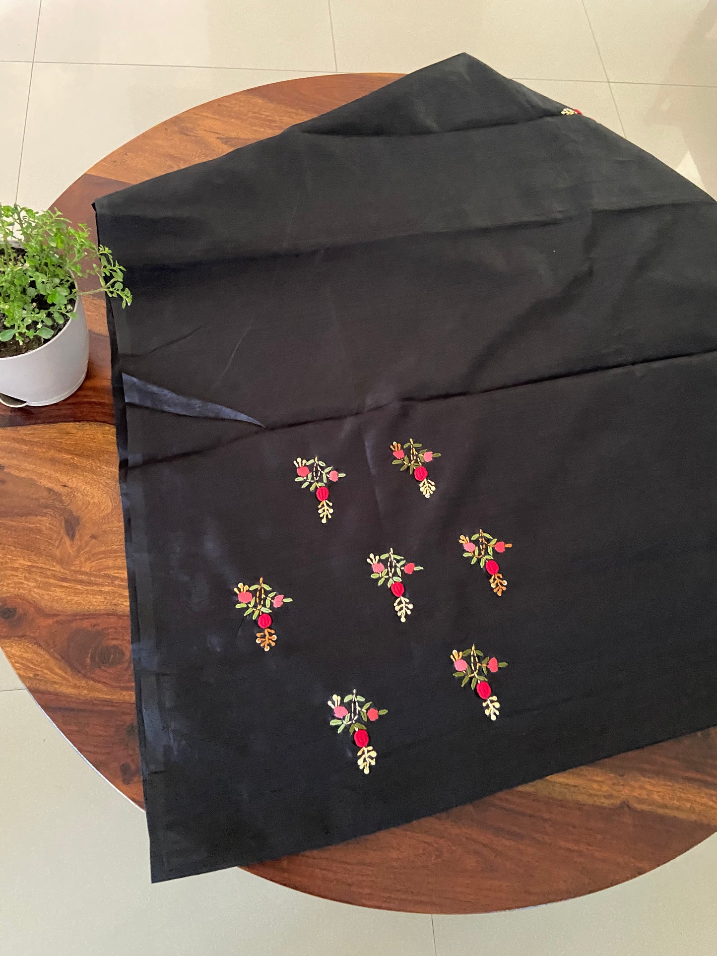 Hand bullion, Kantha with sequence embroidery on semi raw silk saree