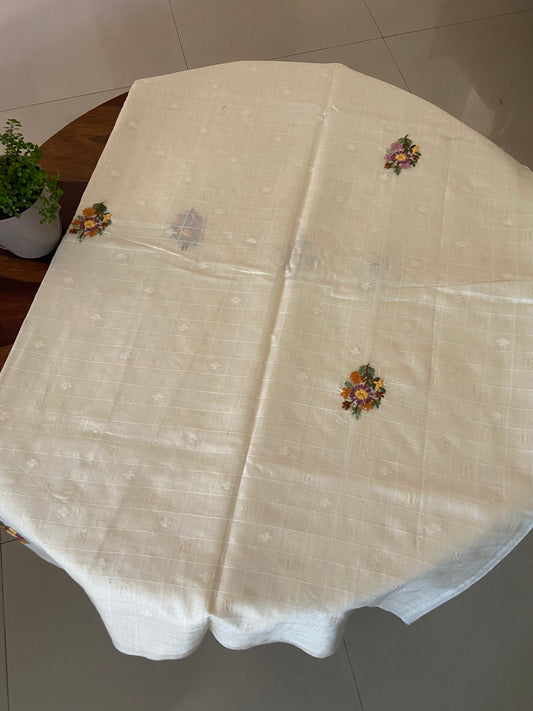 Hand bullion, Kantha, sequence embroidery on soft handloom cotton