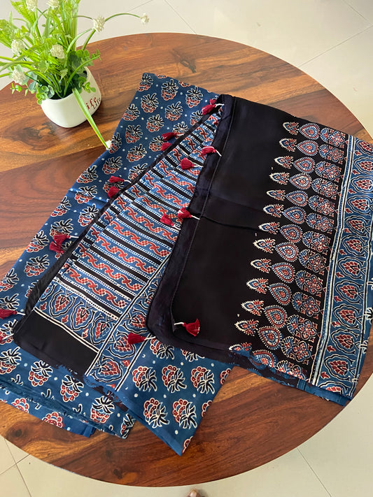Ajrakh Modal silk Top and Dupatta set