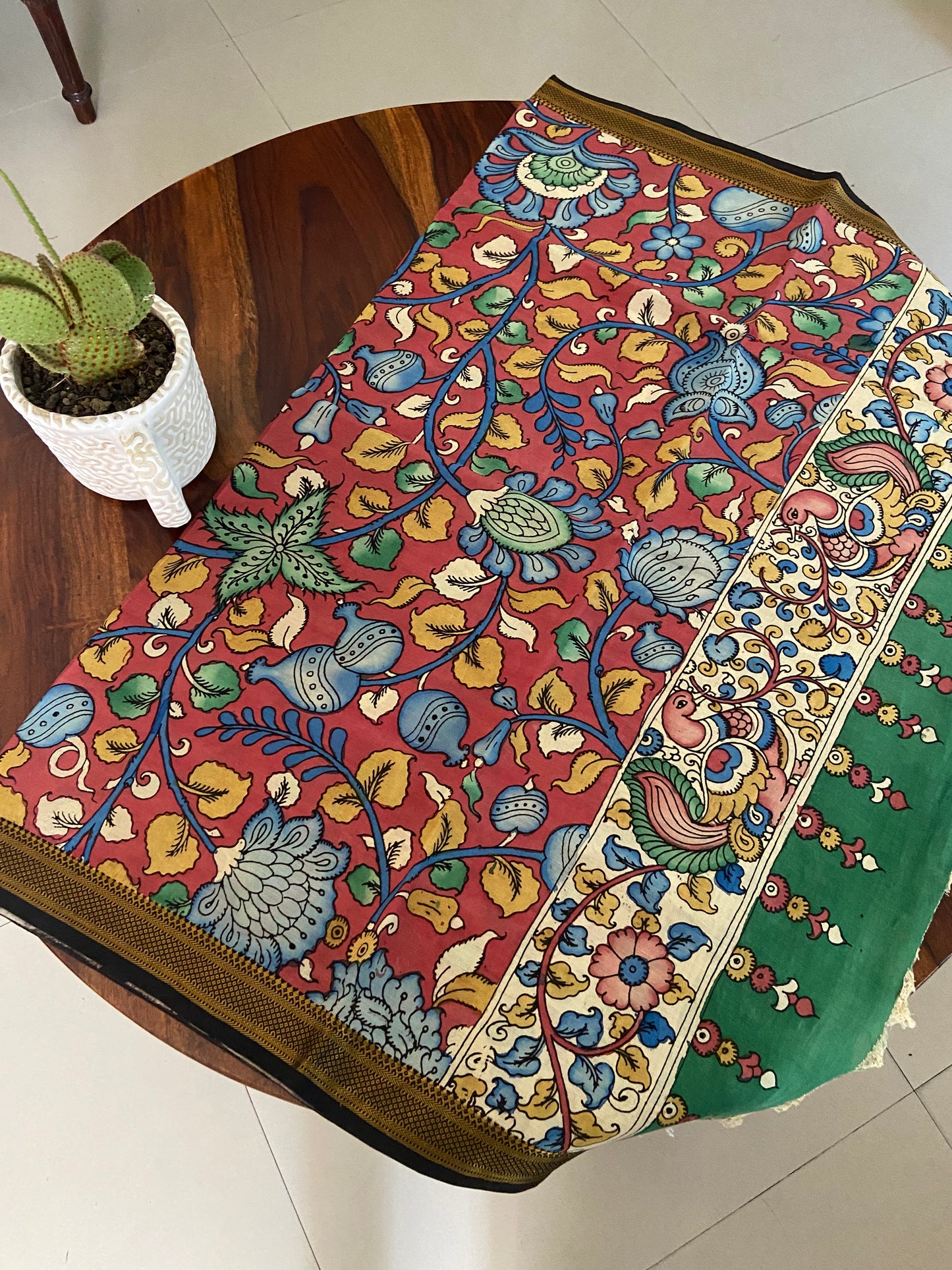Pen Kalamkari on Bangalore silk dupatta