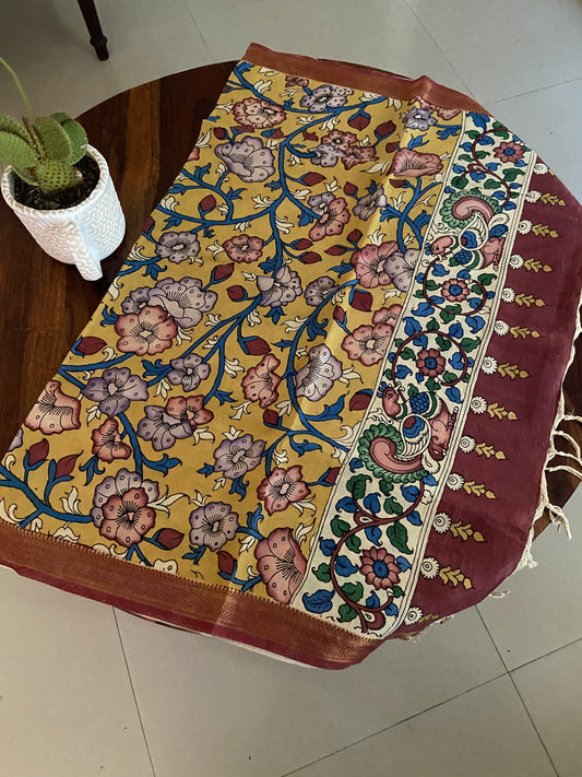 Pen Kalamkari on Banglore silk dupatta