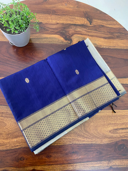 Maheshwari silk cotton zari butti saree with big border.