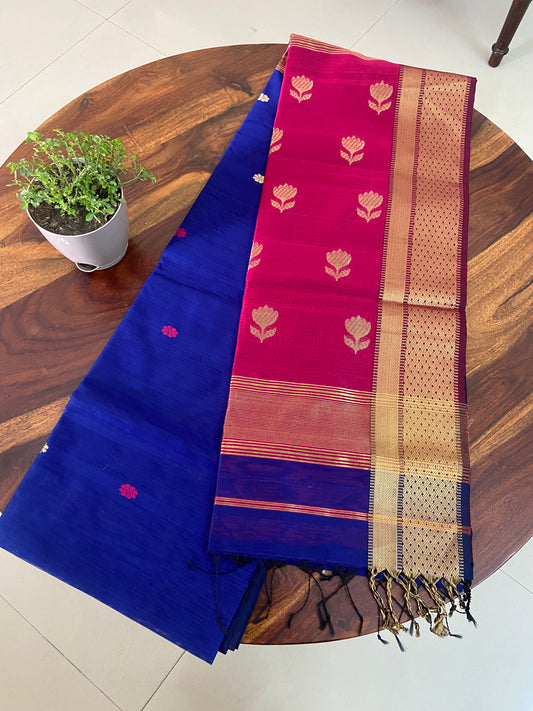 Maheshwari silk cotton butta pattern saree with big border