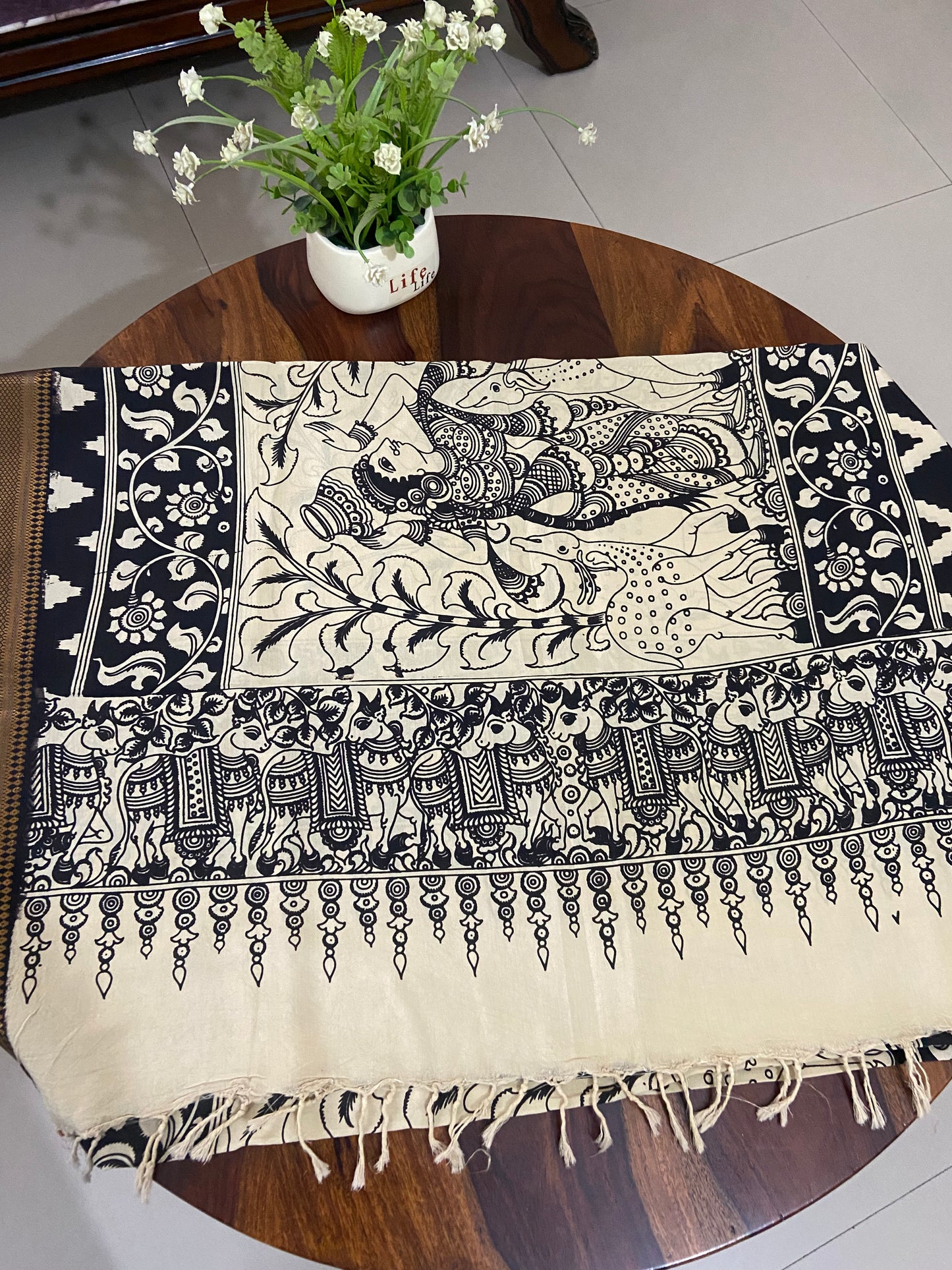 Pen Kalamkari on Bangalore silk dupatta