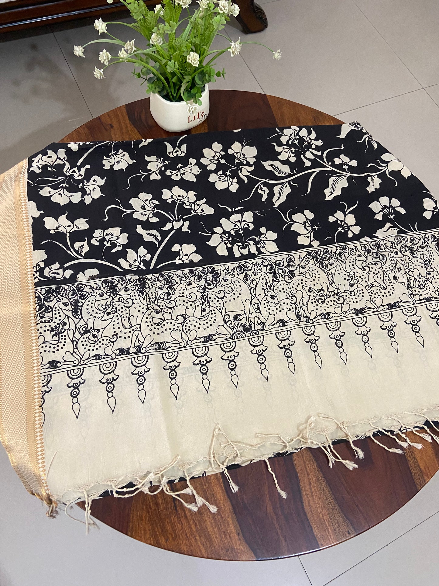 Pen Kalamkari dupatta on Banglore Silk