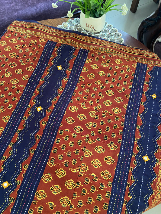 Barmer crafted Ajrakh patch work saree.