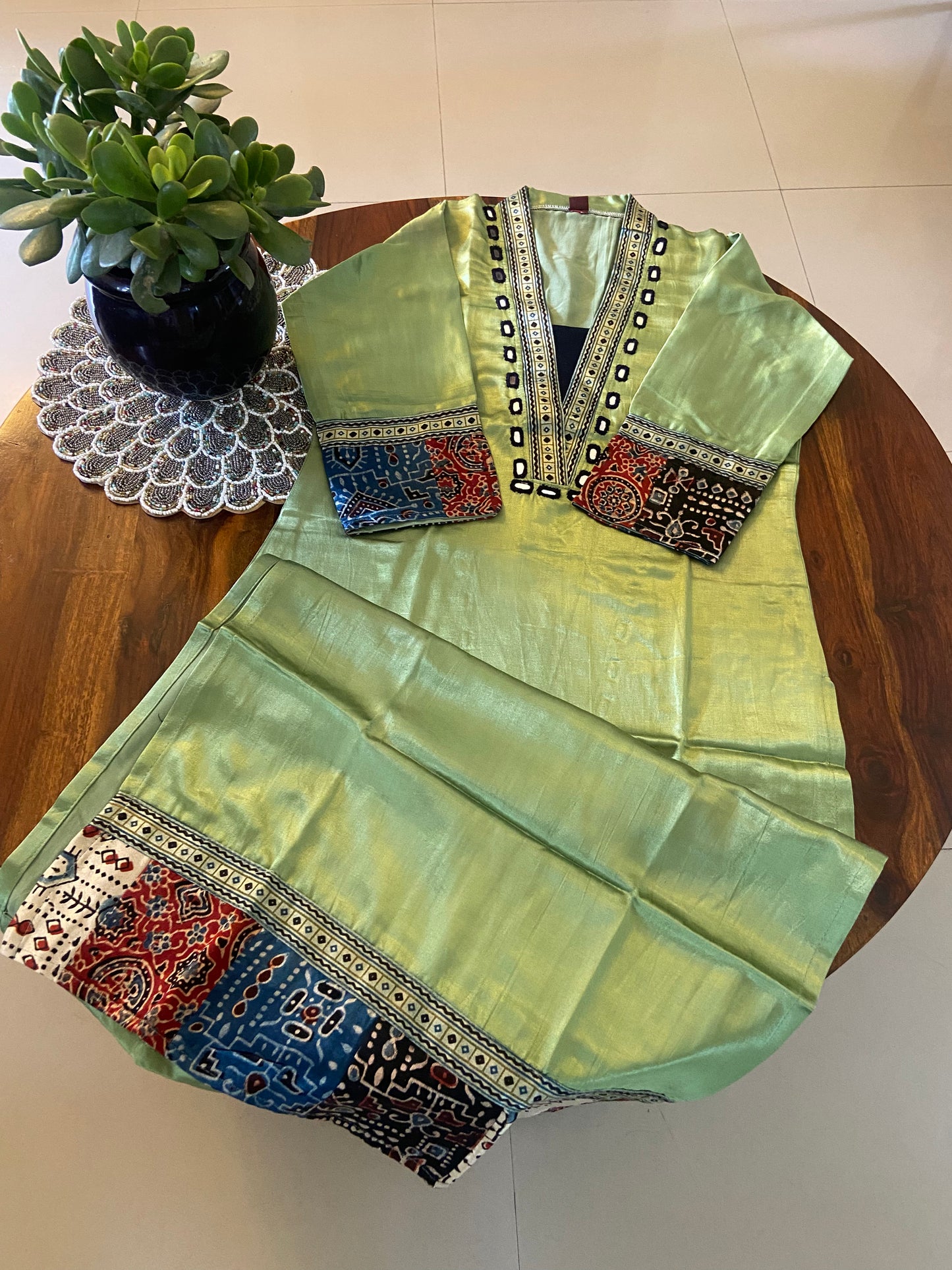 Ajrakh mashru silk Kurti