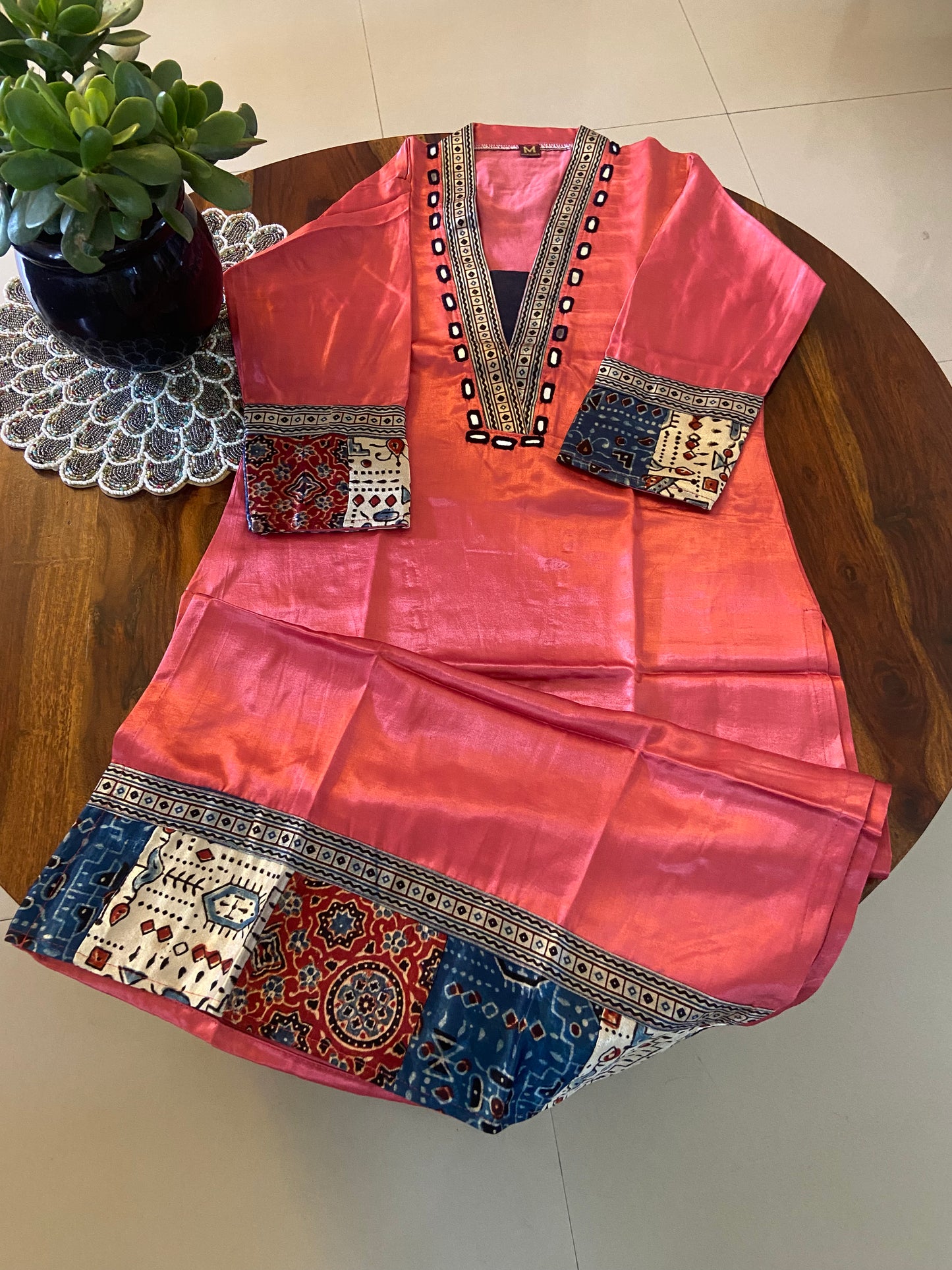 Mashru silk hand mirror work Kurti