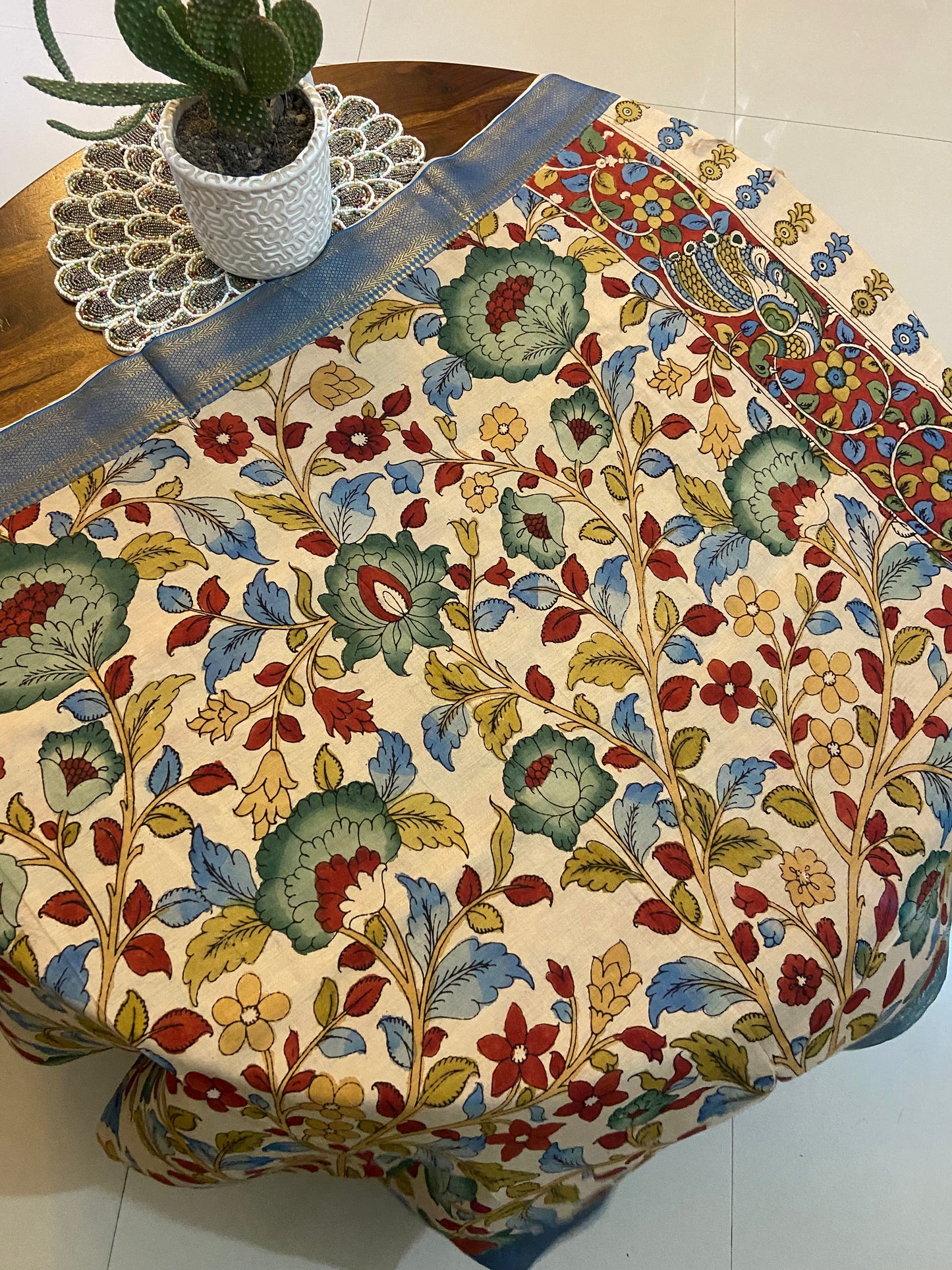 Pen Kalamkari on Bangalore silk dupatta