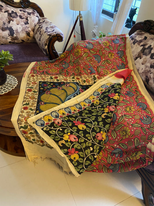 Pen Kalamkari on Chennuri silk saree