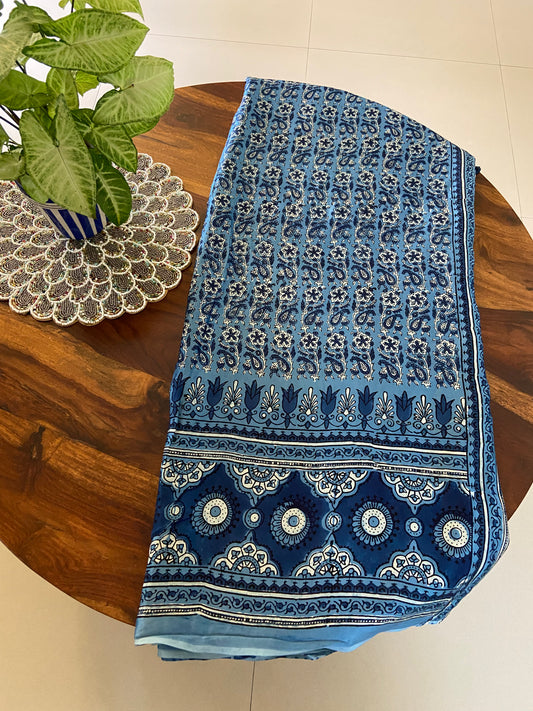 Ajrakh Modal Silk Handblock printed saree